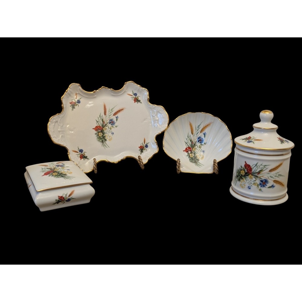 6pc Vtg Limoges‎ Floral Wheat Pattern Chamart Porcelain Hand Painted